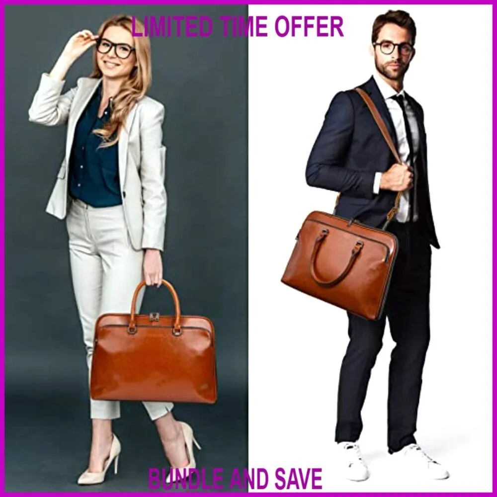 Genuine Leather Laptop Messenger Bag 13.3-15.6 Inch Work Briefcase